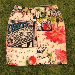 Comic book denim skirt